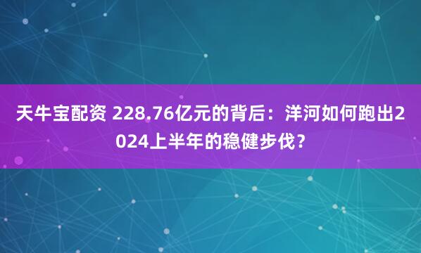 天牛宝配资 228.76亿元的背后：洋河如何跑出2024上半年的稳健步伐？